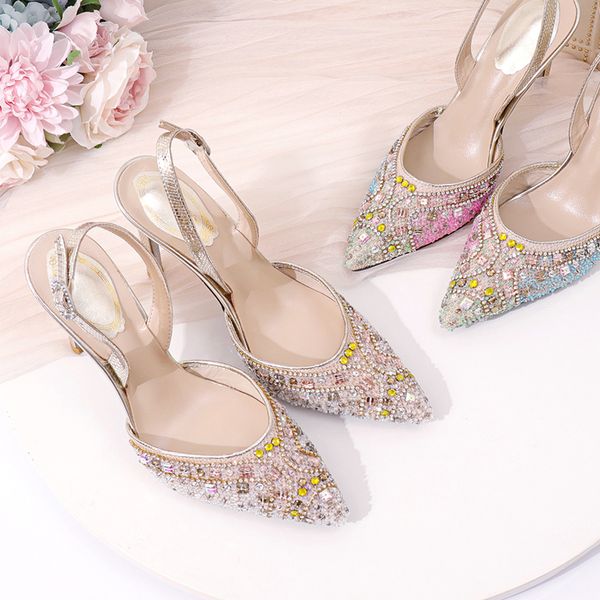 wed2020 decent summer sandals rhinestone high-heeled women's thin heel pointed toe diamond beaded luxury wedding shoes, Black
wed2020 decent summer sandals rhinestone high-heeled women's thin heel pointed toe diamond beaded luxury wedding shoes, Black
