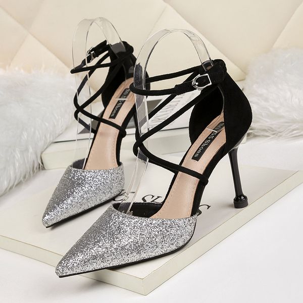 fairy2020 pointed 9668-5 color matching high-heeled shoes nightclub slimming sequined women's sandals with thin heel, Black
fairy2020 pointed 9668-5 color matching high-heeled shoes nightclub slimming sequined women's sandals with thin heel, Black