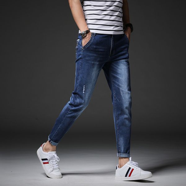 men's jeans 2021 spring fashion youth slim fit pants stretch capri, Blue
men's jeans 2021 spring fashion youth slim fit pants stretch capri, Blue