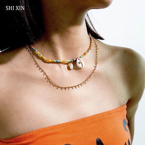shixin bohemia rainbow beads choker necklace sea shell pendant necklace for women summer colorful beaded chain layered necklaces, Silver
shixin bohemia rainbow beads choker necklace sea shell pendant necklace for women summer colorful beaded chain layered necklaces, Silver