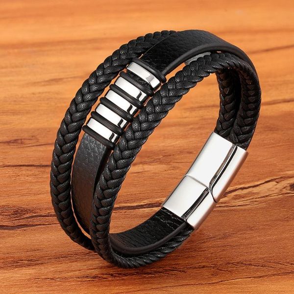 charm bracelets 3 layers black gold punk style design genuine leather bracelet for men steel magnetic button birthday gift male, Golden;silver
charm bracelets 3 layers black gold punk style design genuine leather bracelet for men steel magnetic button birthday gift male, Golden;silver