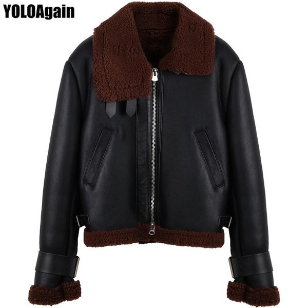 women's leather & faux yoloagain winter warm ladies fur lining motorcycle shearling jacket women genuine, Black
women's leather & faux yoloagain winter warm ladies fur lining motorcycle shearling jacket women genuine, Black