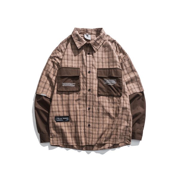 men shirt long sleeve splice pocket letter loose casual plaid shirt cardigan male streetwear hip hop shirts, White;black
men shirt long sleeve splice pocket letter loose casual plaid shirt cardigan male streetwear hip hop shirts, White;black