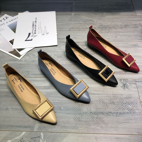 women flat heel shoes leather flats solid color pointed head metals slip on loafers lady moccasins wine red simple concise style, Black
women flat heel shoes leather flats solid color pointed head metals slip on loafers lady moccasins wine red simple concise style, Black
