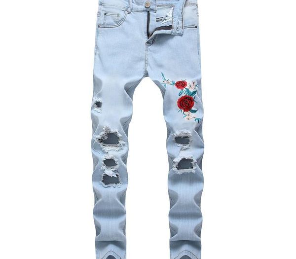 8 colors mens ripped jeans new fashion embroidery rose men jeans light blue slim fit stretch denim pencil pants 42
8 colors mens ripped jeans new fashion embroidery rose men jeans light blue slim fit stretch denim pencil pants 42