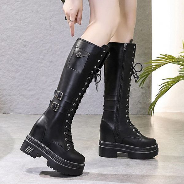 boots fasion cross strap chunky platform women double buckle high heels knee pu leather long botas, Black
boots fasion cross strap chunky platform women double buckle high heels knee pu leather long botas, Black