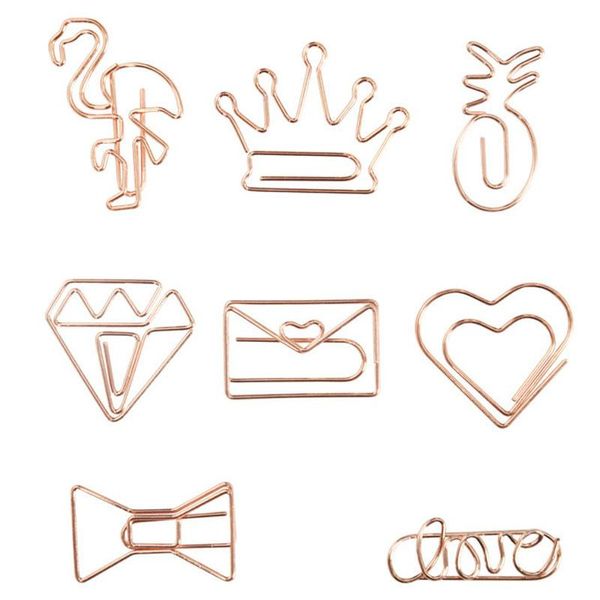 Rose Gold Crown Flamingo Paper Clips Creative Metal Paper Clips Bookmark Memo Planner Clips School Office Stationery Supplies Tqq Bh2529
