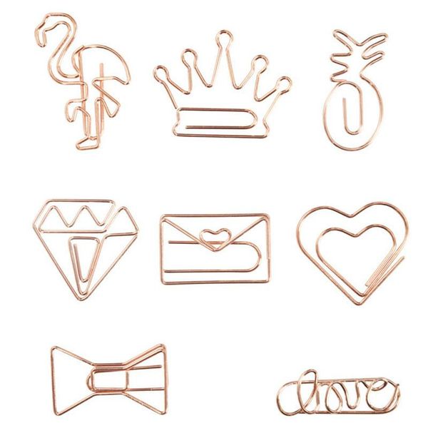 Rose Gold Crown Flamingo Paper Clips Creative Metal Paper Clips Bookmark Memo Planner Clips School Office Stationery Supplies Tqq Bh2529