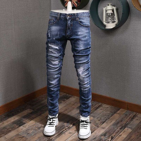 fashion streetwear men jeans retro blue patchwork ripped jeans slim fit elastic vintage designer denim pants hombre
fashion streetwear men jeans retro blue patchwork ripped jeans slim fit elastic vintage designer denim pants hombre