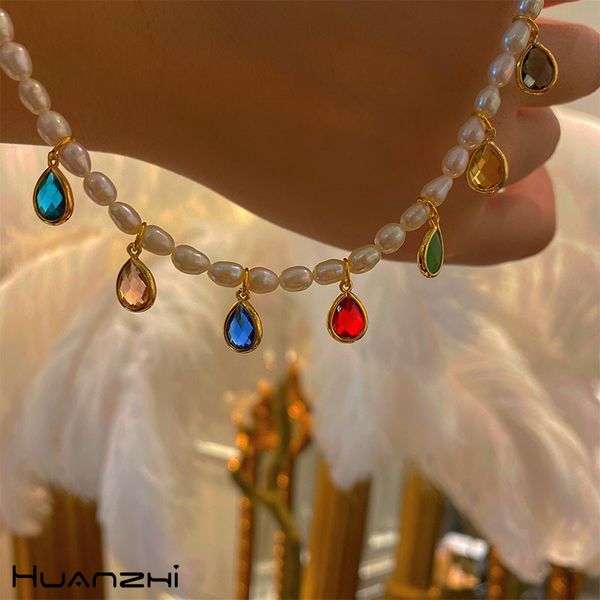 huanzhi 2020 new france retro colorful zircon water drops pendant natural pearl beaded necklace for women party jewelry gift, Silver
huanzhi 2020 new france retro colorful zircon water drops pendant natural pearl beaded necklace for women party jewelry gift, Silver