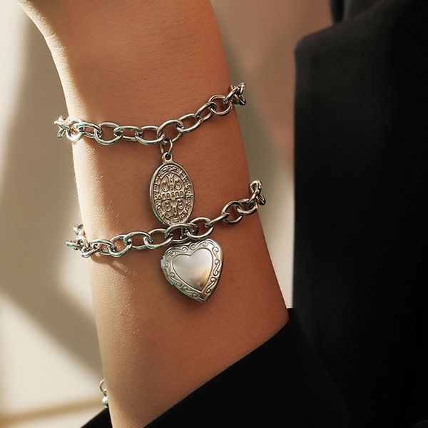 love box bracelet for women fashion punk jewelry gift snake chain metal heart trendy, Black
love box bracelet for women fashion punk jewelry gift snake chain metal heart trendy, Black