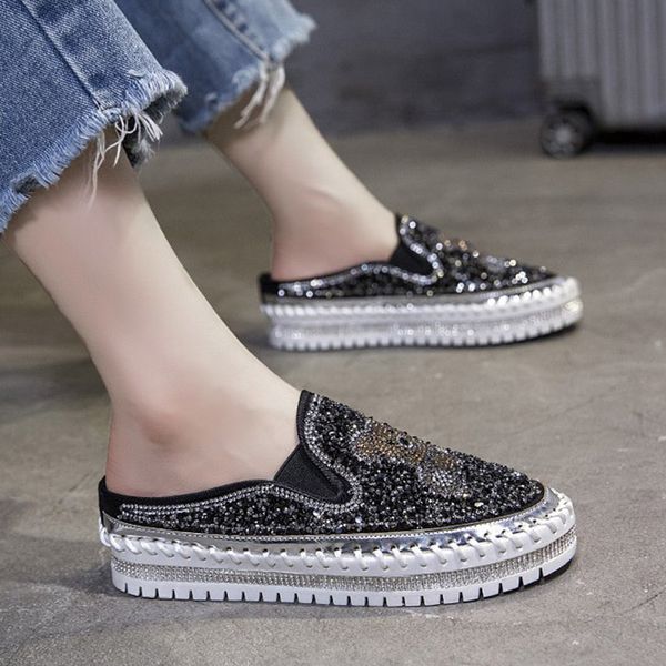 women slippers bling platform shoes bear crystal slip on shoes flat on platform loafers glitter casual summer autumn 8341c, Black
women slippers bling platform shoes bear crystal slip on shoes flat on platform loafers glitter casual summer autumn 8341c, Black