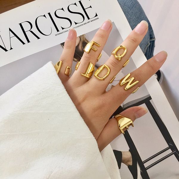 the star with the same style of fashion rings 26 english letters glossy open ring gold ring wedding designer jewelry couples ring, Silver
the star with the same style of fashion rings 26 english letters glossy open ring gold ring wedding designer jewelry couples ring, Silver
