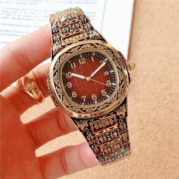 daydate 40mm men watch trend retro fashion carved steel band automatic date oval royal stainless steel flash quartz men watches, Slivery;brown
daydate 40mm men watch trend retro fashion carved steel band automatic date oval royal stainless steel flash quartz men watches, Slivery;brown