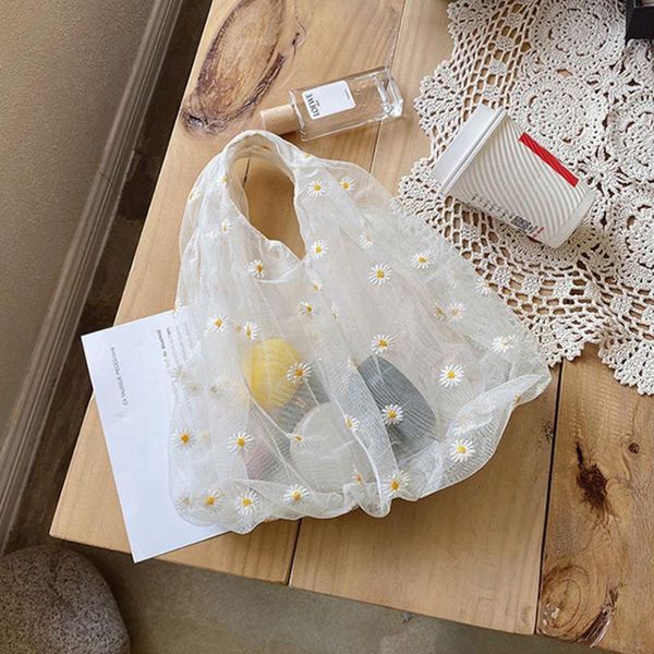 women mini transparent tote soft mesh cloth bag daisy embroidery handbag eco flower art mesh bag purse for girls
women mini transparent tote soft mesh cloth bag daisy embroidery handbag eco flower art mesh bag purse for girls