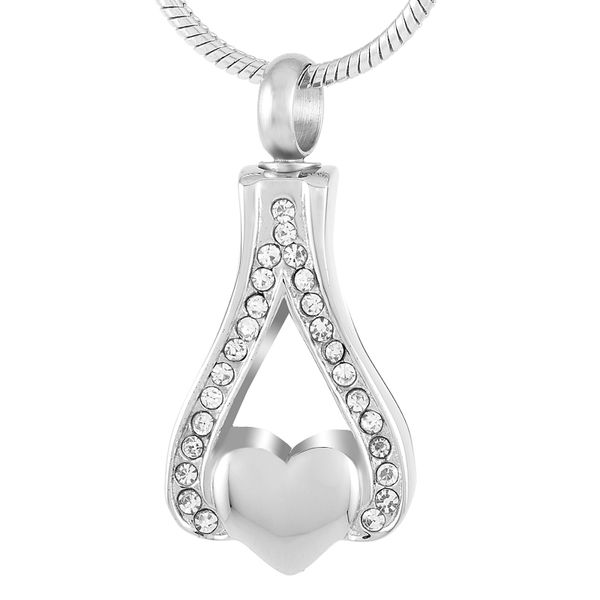 stainless steel memorial urn ashes holder keepsake necklace white crystal teardrop heart cremation necklace jewelry 316l, Silver