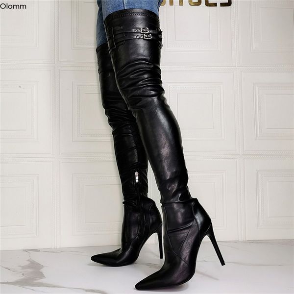 olomm 2020 women thigh high boots buckle stiletto high heels boots pointed toe black party shoes women plus us size 5-15
olomm 2020 women thigh high boots buckle stiletto high heels boots pointed toe black party shoes women plus us size 5-15
