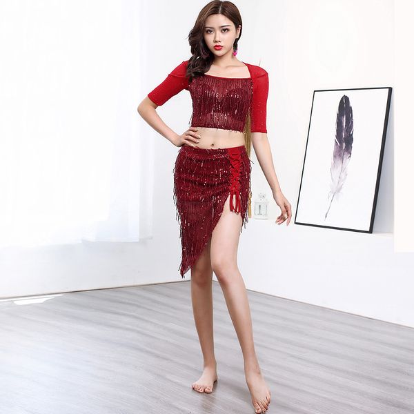 stage wear belly dance practice clothes women's +skirt 2 pieces set sequin tassel dancing costume for ladies m/l size dl4594, Black;red
stage wear belly dance practice clothes women's +skirt 2 pieces set sequin tassel dancing costume for ladies m/l size dl4594, Black;red
