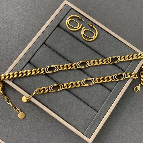 europe america fashion jewelry sets women lady antique gold-finish metal d letter thick chain choker necklaces bracelets earrings, Black
europe america fashion jewelry sets women lady antique gold-finish metal d letter thick chain choker necklaces bracelets earrings, Black