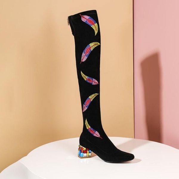 womens embroidery over the knee boots crystal diamonds block heel suede leather slim long shoes black custom made colors plus sz
womens embroidery over the knee boots crystal diamonds block heel suede leather slim long shoes black custom made colors plus sz