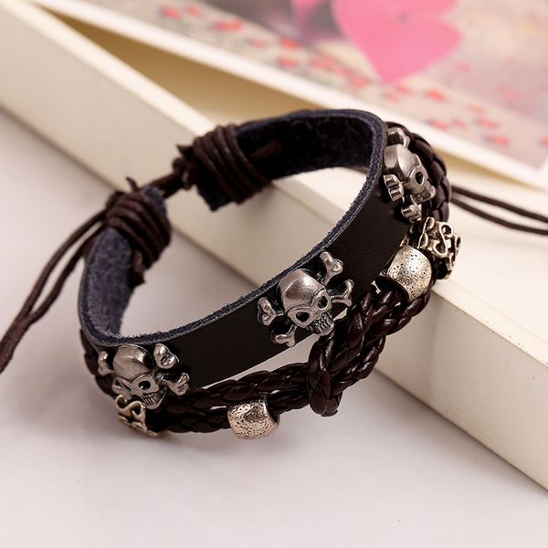 tennis punk style skull leather bracelet hand-woven strand charm bracelets female male handmade jewelry wristband adjustable bangles, Golden;silver
tennis punk style skull leather bracelet hand-woven strand charm bracelets female male handmade jewelry wristband adjustable bangles, Golden;silver