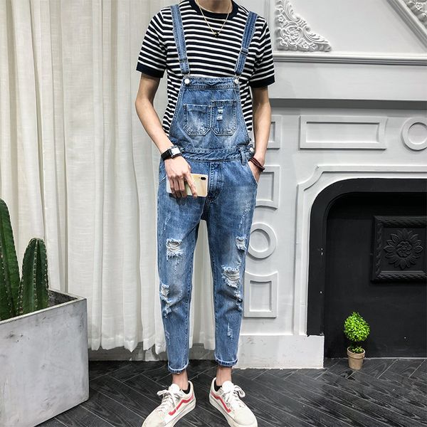 summer new mens bib overalls casual wild ankle length denim overalls super handsome youthful denim jumpsuit, Blue
summer new mens bib overalls casual wild ankle length denim overalls super handsome youthful denim jumpsuit, Blue