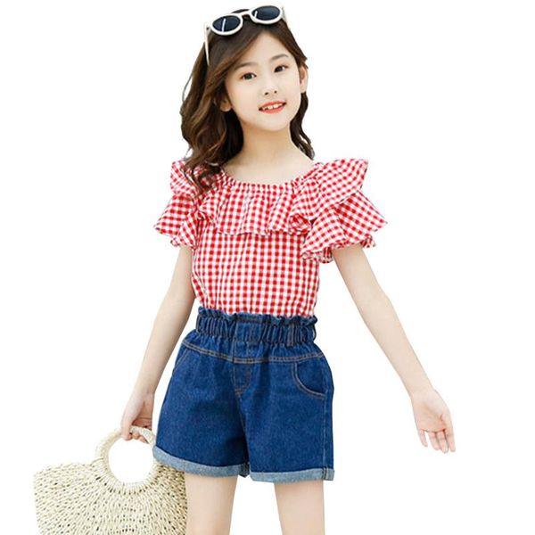 kids clothes plaid blouse + denim shorts 2pcs teenage clothes ruffle sleeve girls outfit cute summer girl for 8 10 12 14, White
kids clothes plaid blouse + denim shorts 2pcs teenage clothes ruffle sleeve girls outfit cute summer girl for 8 10 12 14, White