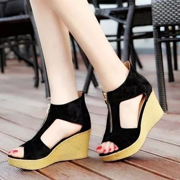 2020 new sandals women's summer thick bottom increased slope wedge sponge cake comfortable casual roman sandals middle zipper, Black
2020 new sandals women's summer thick bottom increased slope wedge sponge cake comfortable casual roman sandals middle zipper, Black