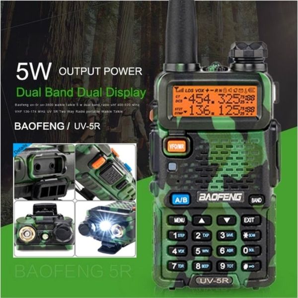 uv-5r two baofeng way ham radio dual band vhf/uhf lcd 128ch 5w walkie talkie camouflage color
uv-5r two baofeng way ham radio dual band vhf/uhf lcd 128ch 5w walkie talkie camouflage color