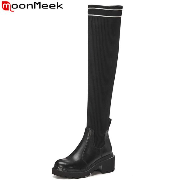 boots moonmeek 2021 genuine leather women round toe over the knee womens square high heels platform, Black
boots moonmeek 2021 genuine leather women round toe over the knee womens square high heels platform, Black