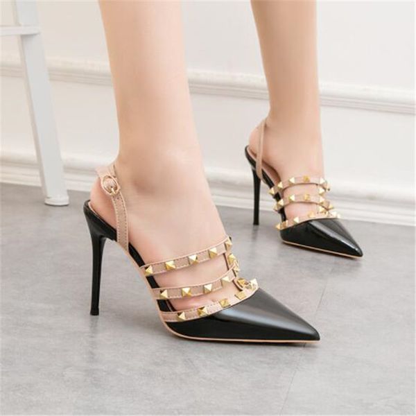 2020 new 10cm pumps pointed roman high heels nightclub was thin rivets female sandals stiletto back empty womens shoes, Black
2020 new 10cm pumps pointed roman high heels nightclub was thin rivets female sandals stiletto back empty womens shoes, Black