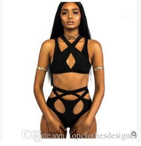 hollow out summer designer swimwear 2pcs sets black women bandage bikini sets sexy, White;black