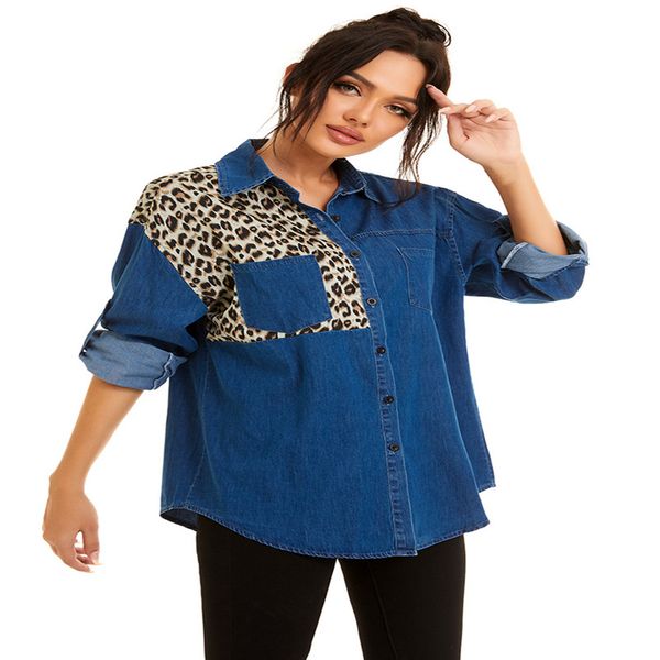 designer women clothes denim blouses for ladies 2020 autumn leopard patchwork long sleeve dress shirt lapel neck with buttons shirts, White
designer women clothes denim blouses for ladies 2020 autumn leopard patchwork long sleeve dress shirt lapel neck with buttons shirts, White