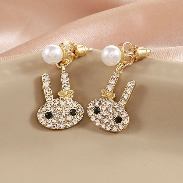 s925 silver needle korean temperament simple diamond bunny sweet cute girl pearl earrings, White
s925 silver needle korean temperament simple diamond bunny sweet cute girl pearl earrings, White