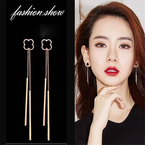 four-leaf ornament female lovely earrings ins fashion personality designer women studs long tassel charm lady brand earring, Golden
four-leaf ornament female lovely earrings ins fashion personality designer women studs long tassel charm lady brand earring, Golden