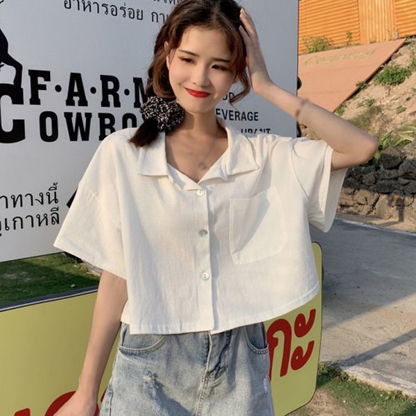female blouses loose casual lapel short sleeve 2020 new solid color for women blouse with pocket, White
female blouses loose casual lapel short sleeve 2020 new solid color for women blouse with pocket, White