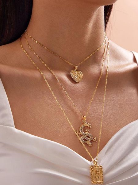 pendant necklaces heart dragon multilayer gold necklace set for women retro rhinestone embossment flower fashion 2021, Silver
pendant necklaces heart dragon multilayer gold necklace set for women retro rhinestone embossment flower fashion 2021, Silver