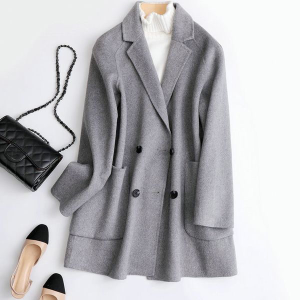2020 women midi length coat turn down collar drouble button design 100% wool women gray black autumn woolen coat casaco feminino
2020 women midi length coat turn down collar drouble button design 100% wool women gray black autumn woolen coat casaco feminino