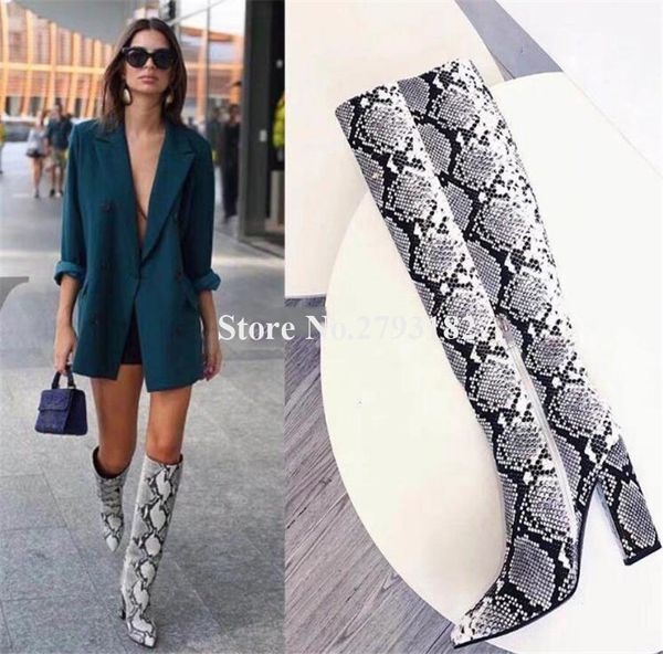 boots est women fashion pointed toe snake leather knee high chunky heel half zipper-up long thick dress shoes, Black
boots est women fashion pointed toe snake leather knee high chunky heel half zipper-up long thick dress shoes, Black