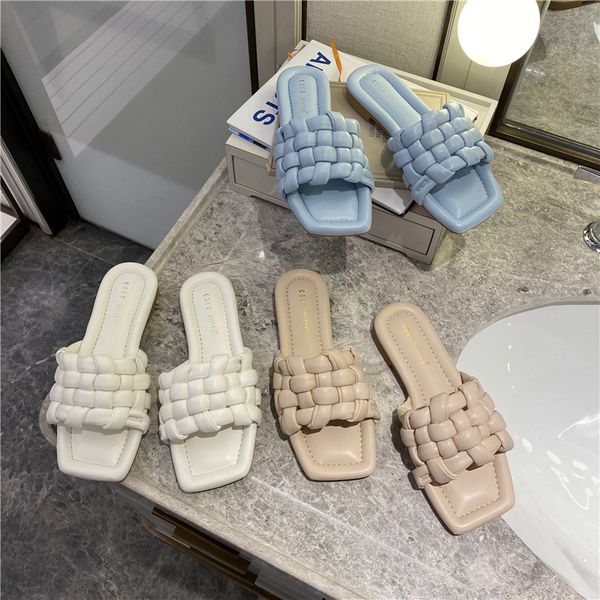 weaving sandals 2020 summer new style korean-style fashion square head slipper women's outer wear ins fashion slippers flat, Black 
weaving sandals 2020 summer new style korean-style fashion square head slipper women's outer wear ins fashion slippers flat, Black