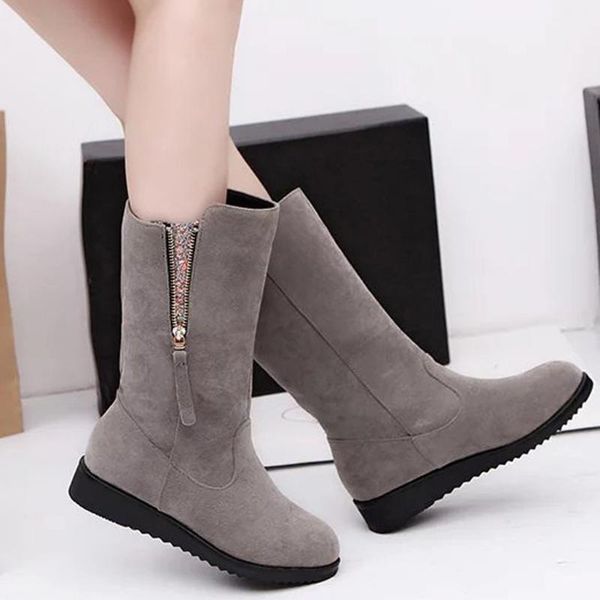 leisure platform boots women's fashion zipper wedges med heels short rubber flock booties, Black
leisure platform boots women's fashion zipper wedges med heels short rubber flock booties, Black
