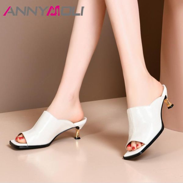 annymoli shoes women real leather high heel slippers square toe stiletto heels slides ladies summer leisure female sandals white, Black
annymoli shoes women real leather high heel slippers square toe stiletto heels slides ladies summer leisure female sandals white, Black