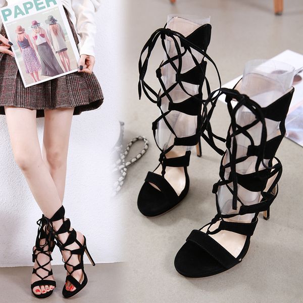 women lace up black sandals fashion suede high heels cross strap shoes woman flock stiletto chaussures femme summer pumps
women lace up black sandals fashion suede high heels cross strap shoes woman flock stiletto chaussures femme summer pumps