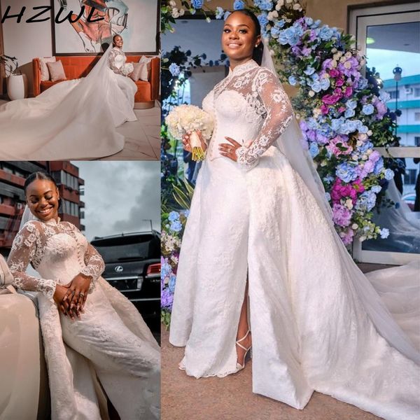 african lace mermaid wedding dresses high neck long sleeve muslim wedding gowns detachable train vestidos de novia plus size bridal gowns, White
african lace mermaid wedding dresses high neck long sleeve muslim wedding gowns detachable train vestidos de novia plus size bridal gowns, White