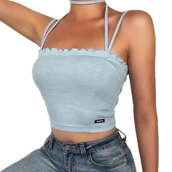 vicabo ruffles slash neck womens camis lace up halter sleeveless suspender solid color skinny ribbed ladies crop tanks, White
vicabo ruffles slash neck womens camis lace up halter sleeveless suspender solid color skinny ribbed ladies crop tanks, White