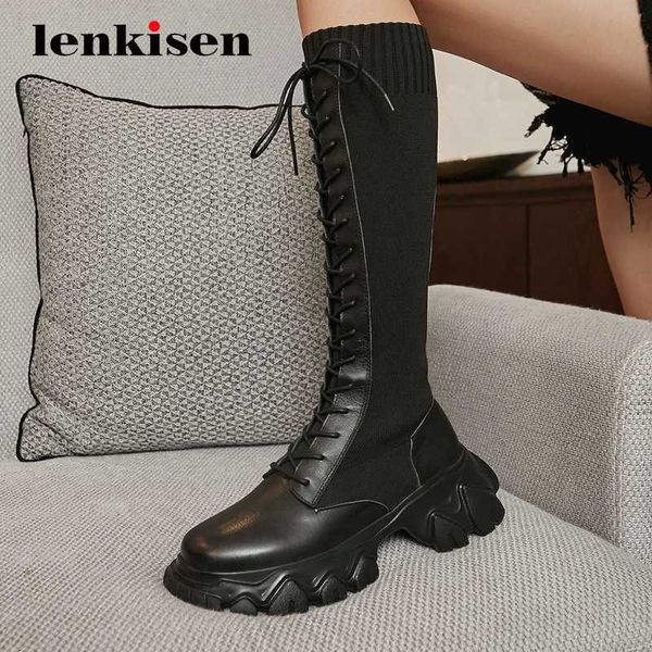 lenkisen riding boots genuine leather knitting cross-tied round toe thick high heel lace up pretty girls knee high boots l72, Black
lenkisen riding boots genuine leather knitting cross-tied round toe thick high heel lace up pretty girls knee high boots l72, Black