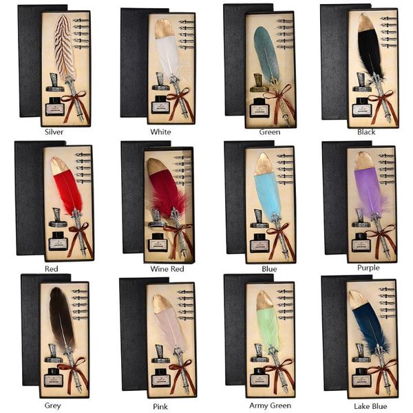 fountain pens 1 set vintage calligraphy feather dip pen + 5 nib writing ink quill retro stationery wedding birthday gift
fountain pens 1 set vintage calligraphy feather dip pen + 5 nib writing ink quill retro stationery wedding birthday gift