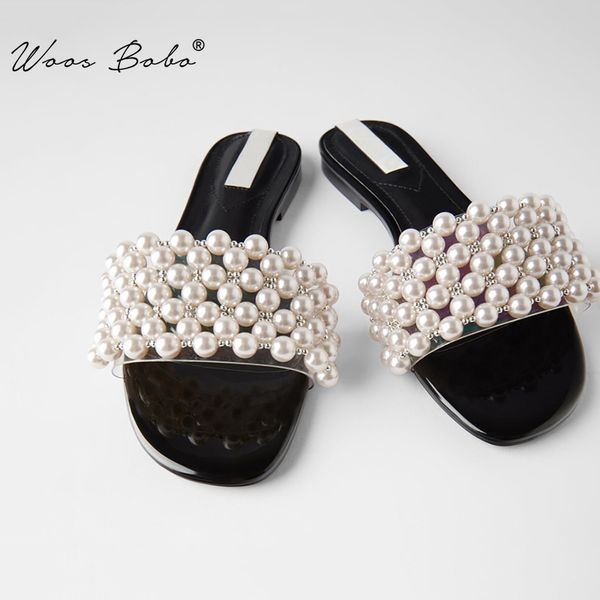 faux pearl-embellished sandals women transparent pvc one strap flat slippers women 2020 summer vacation beach chic shoes, Black
faux pearl-embellished sandals women transparent pvc one strap flat slippers women 2020 summer vacation beach chic shoes, Black