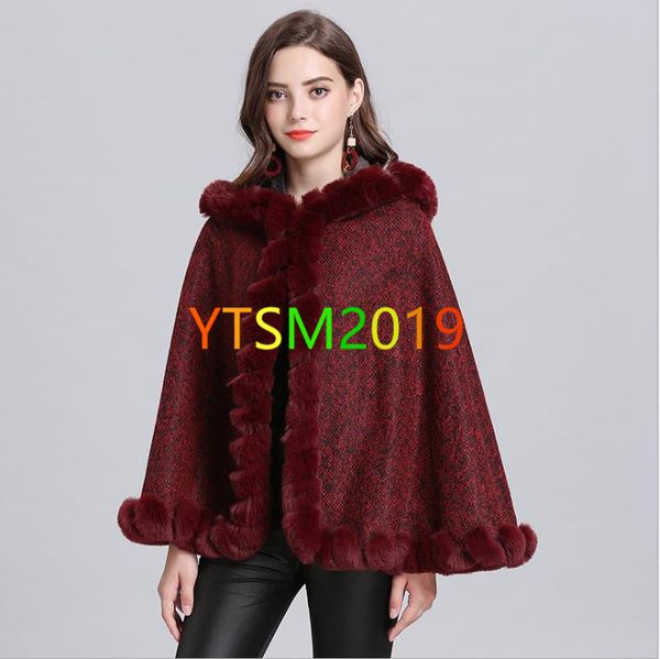 knit cape coat women's shawl coat imitation fox fur collar cloak fashion shawl cloak overcoat windbreaker, Black 
knit cape coat women's shawl coat imitation fox fur collar cloak fashion shawl cloak overcoat windbreaker, Black
