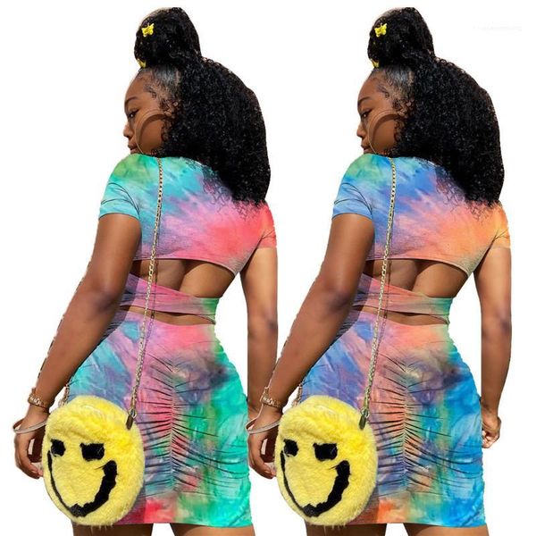 dresses women tie dyed bodycon dresses hollow out short sleeve skinny dress 20ss women summer, Black;gray